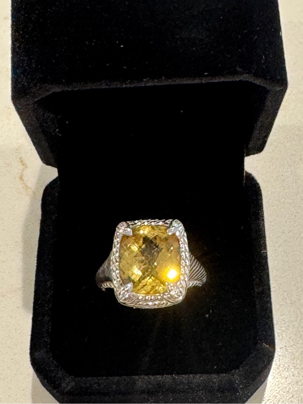 Judith Ripka Sterling Silver Cushion-Cut Citrine Ring